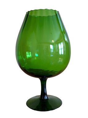 Vintage 60s MCM Italian Empoli Art Glass Brandy Snifter Pedestal Bowl Vase Green